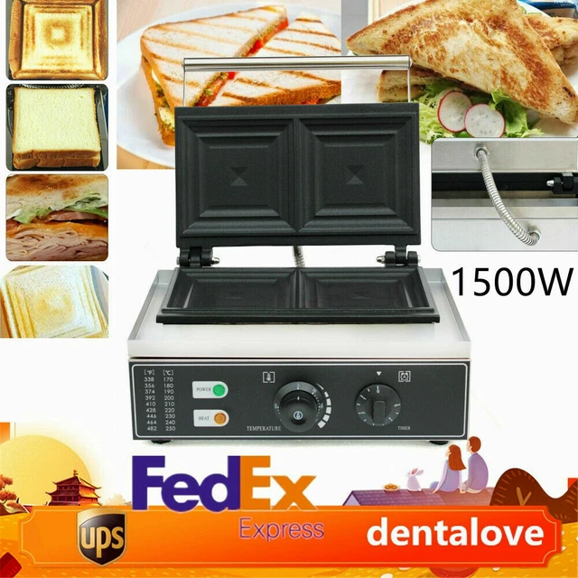 1500W Commercial Electric Toaster Machine Sandwich Press w/ Time&Temp Control
