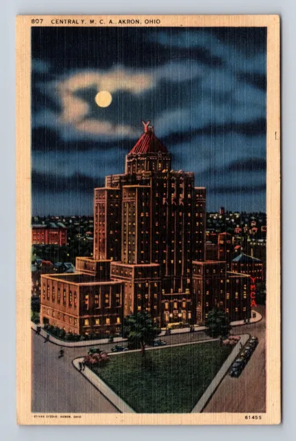 Akron OH- Ohio, Central YMCA Building, Antique, Vintage c1943 Souvenir Postcard