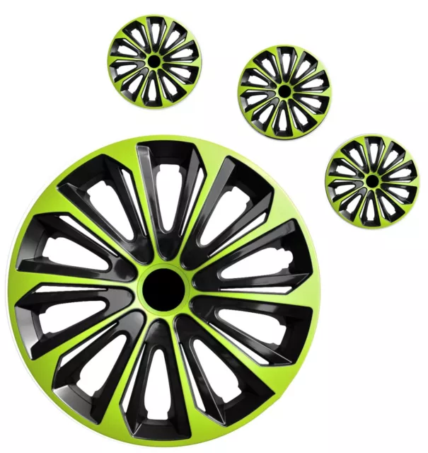 STRONG GREEN AND BLACK 15 "  WHEEL TRIMS COVERS HUB CAPS 15 INCH 4 pcs SET
