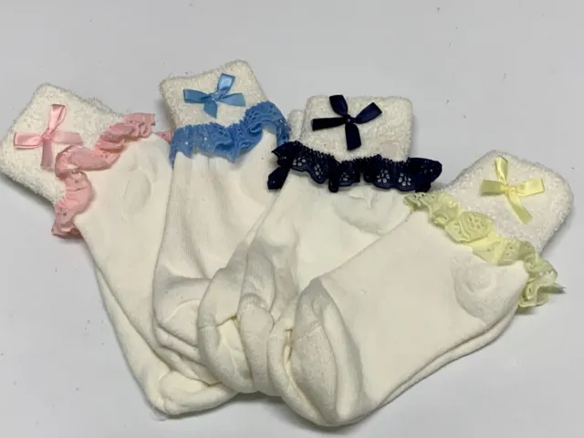Vintage Women's 80's lace terry cuff socks with bows 4 Pairs