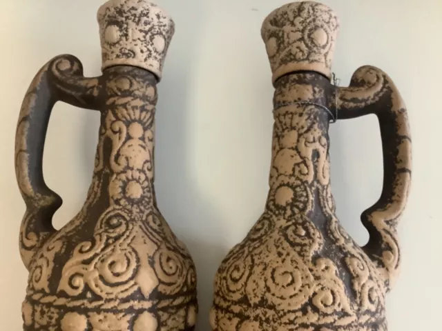 Persian Middle Eastern  Antique Style Pottery Bottle Vase Primitive Painted Pair 3