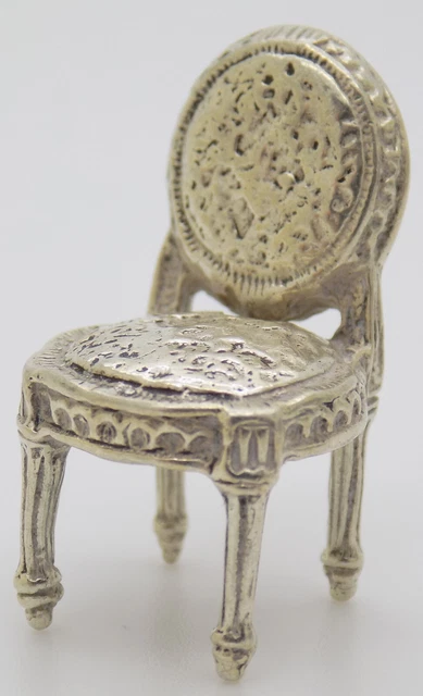 Vintage Italian Handmade Genuine Silver Armchair Dollhouse Miniature Figurine