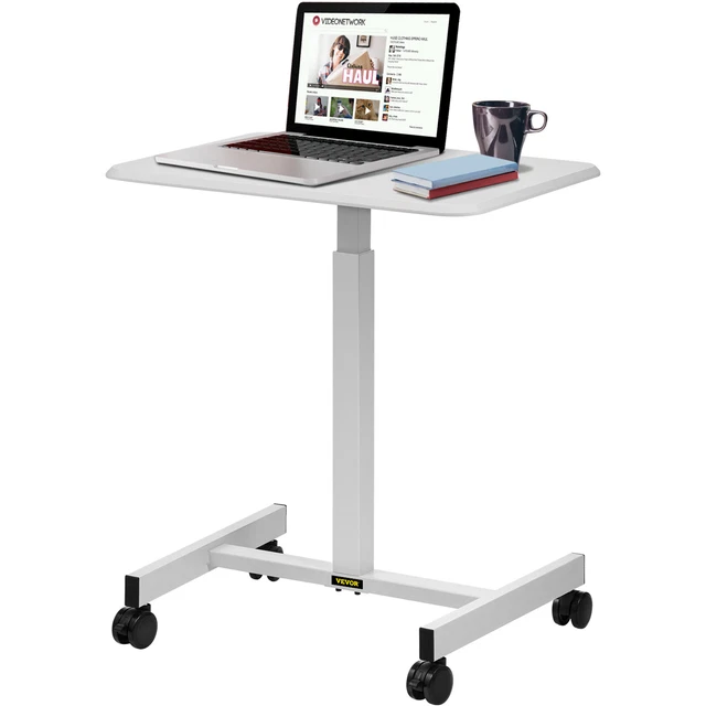 VEVOR Tavolo Mobile di Laptop con 4 Ruote Tavolo Regolabile da 76-110 cm Bianco