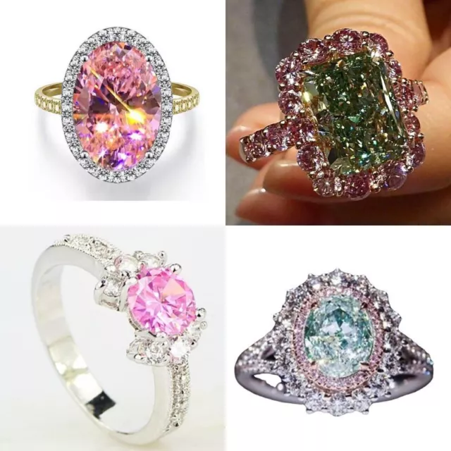 20Pcs Wholesale Lots Pink Diamond Micro inlay Jewelry Women Cubic Zirconia Ring