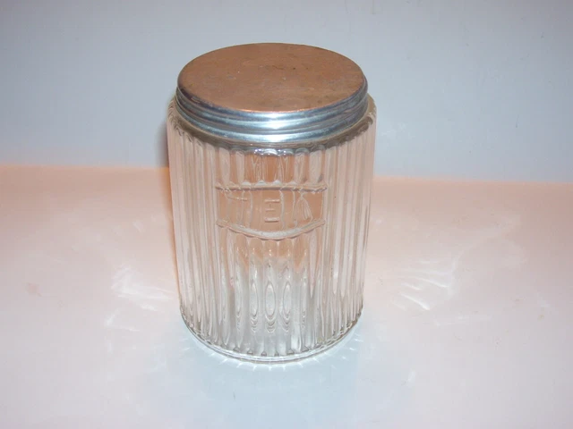 Vintage Hoosier Glass TEA Ribbed Spice Jar