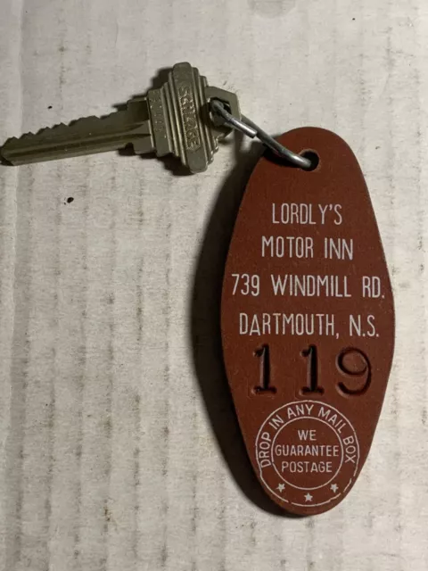 Lordly's Motor Inn Hotel Motel Key Fob & Key Dartmouth Nova Scotia Canada #119