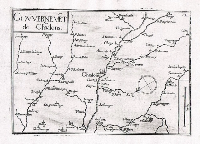1660 - Chalons-en-Champagne Marne Champagne Carte Gravure sur Cuivre Tassin