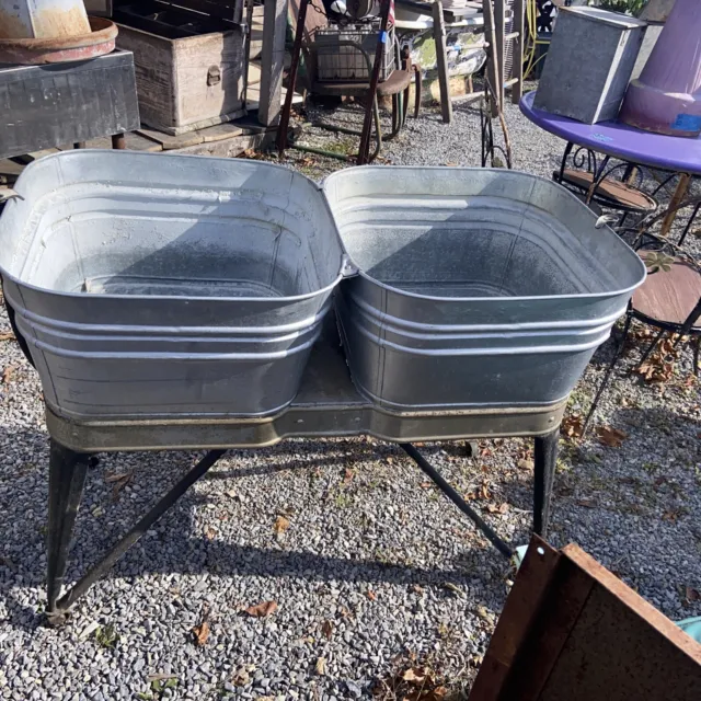Vintage Galvanized Metal Double Wash Tub Local Pick up 3