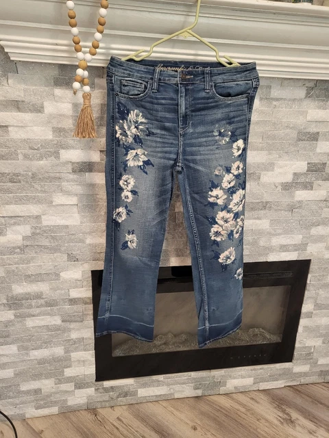 Abercrombie & Fitch Floral Painted Ankle Flare High Rise Sz 6 $110