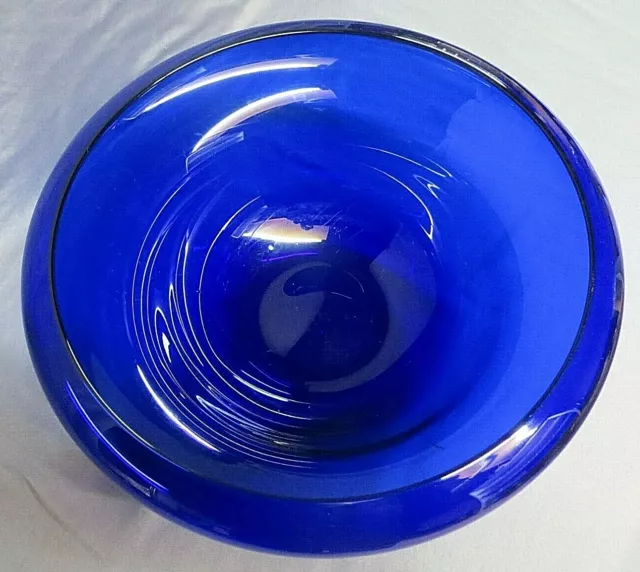 Excellent large blue studio art glass bowl by Aussie Stephen Morris, dated 1990