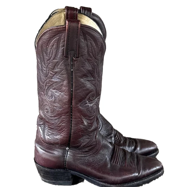 Bottes Dan Post Youth Cherry Brown 6D : Cuir, Surpiqûres Bleues - Occasion