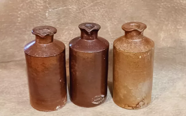 3 X Lovatt & Lovatt Notts Langley Mill Stoneware Bottles Ink Bottles Antique