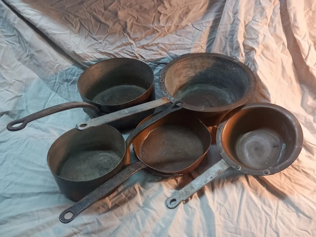 LOT DE 7 Casseroles Anciennes En Cuivre Étamées / Vintage EUR 149,99 - FR