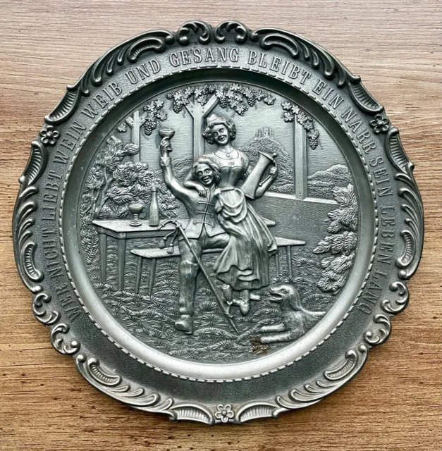 Pewter Frieling Zinn German  Pub Scene Hanging Wall Plate