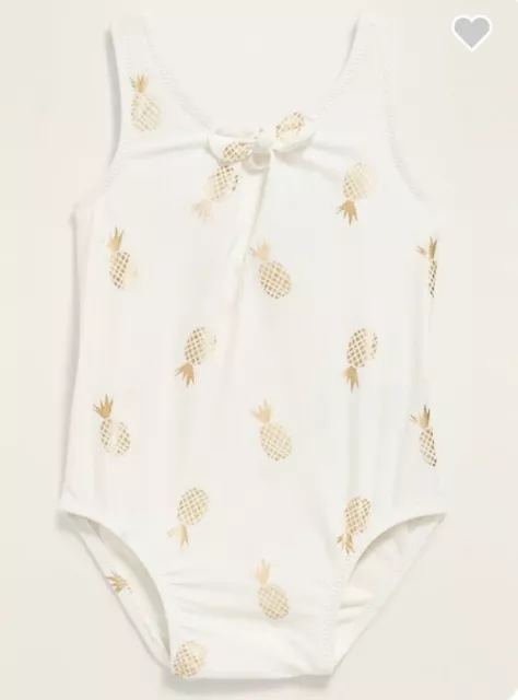 Old Navy Baby Size 0-3 Months ~ One-Piece Tie Front Swimsuit ~ Gold Pineapples