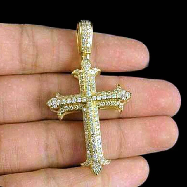 Ciondolo a croce galleggiante con diamante rotondo coltivato in laboratorio da 3/4 ct in oro bianco 14 carati, DE, VS1