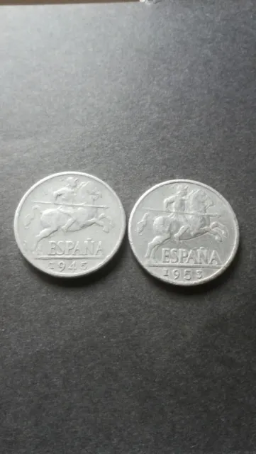 2 Monedas de 10 CÉNTIMOS DE FRANCO. AÑO  1945  y  1953