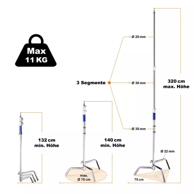 Walimex pro trépied de lampe / trépied lumineux avec pied réglable, 320 cm 2