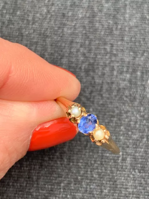 14ct gold sapphire seed pearl ring antique