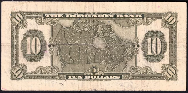 Canada The Dominion Bank 1938 $10 Ten Dollar Charter Banknote 383235 2