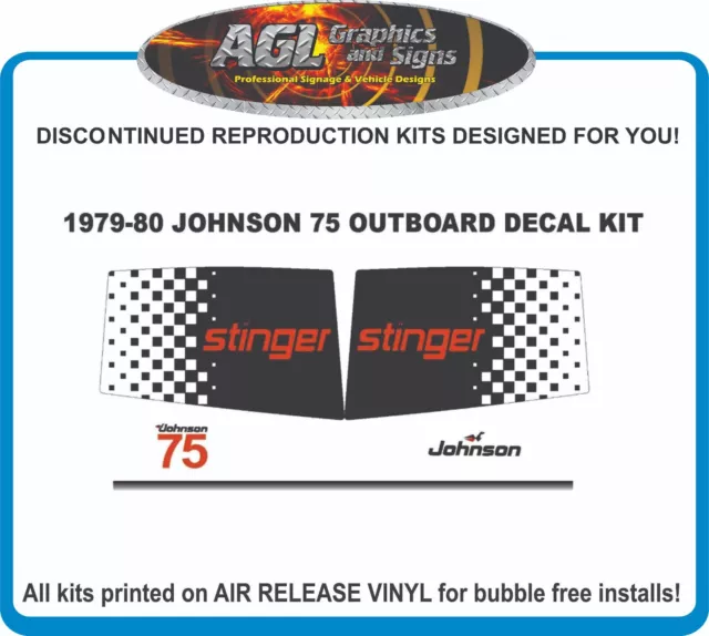 1979 1980 Johnson Stinger 75 hp Reproduction Outboard Decal Kit