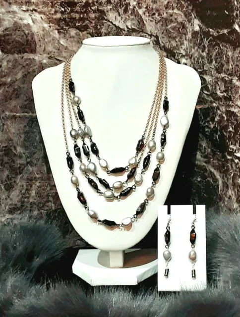 RLM Studio Stunning Sterling Silver, Hematite, Pearl Necklace and Earrings   Ju3
