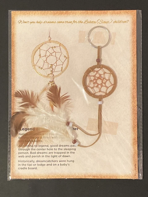 NIP Dreamcatcher Key Chain Suede Tan White Feathers St Joseph’s Indian School