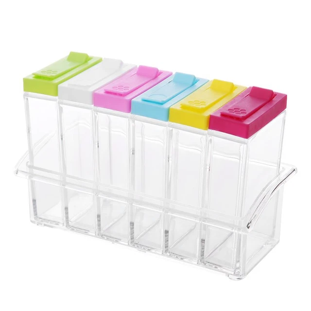 6pcs/Set Kitchen Spice Storage Bottle Jars Clear Salt Pepper Seasoning Box FS2#