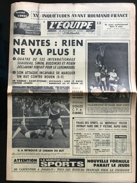 L'Équipe Journal Du 12 Novembre 1984 – France-Roumanie & Bordeaux Leader
