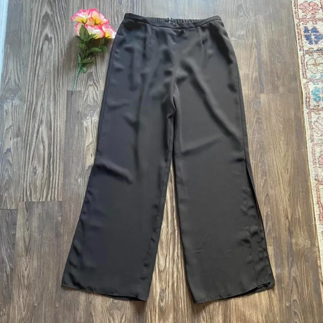 Vintage 90S 00S High Waist Black Double Layer Side Slit Wide Leg Black Pants 14