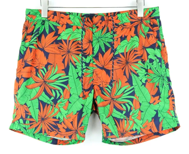 SCOTCH & SODA Ams Couture ~W35 Men Swimwear Green Orange Leaf Pattern Trunks