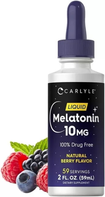 Melatonin 10 Mg Nighttime Sleep Aid Liquid Drops Delicious Berry Flavor, 2 Fl Oz