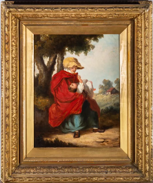 Mid 19th Century Oil - Mother And Baby Resting