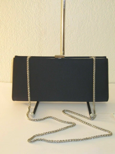 Borsa a tracolla con catena e pochette con telaio Stacee in raso nero... 7