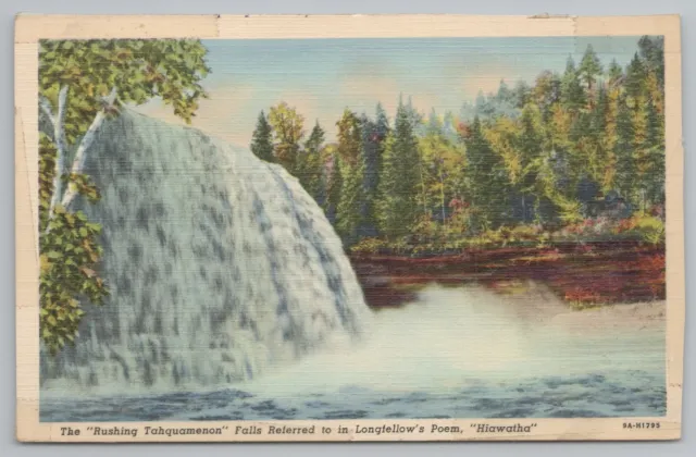 Hiawatha Michigan~Rushing Tahquamenon Falls~Linen Vintage Postcard