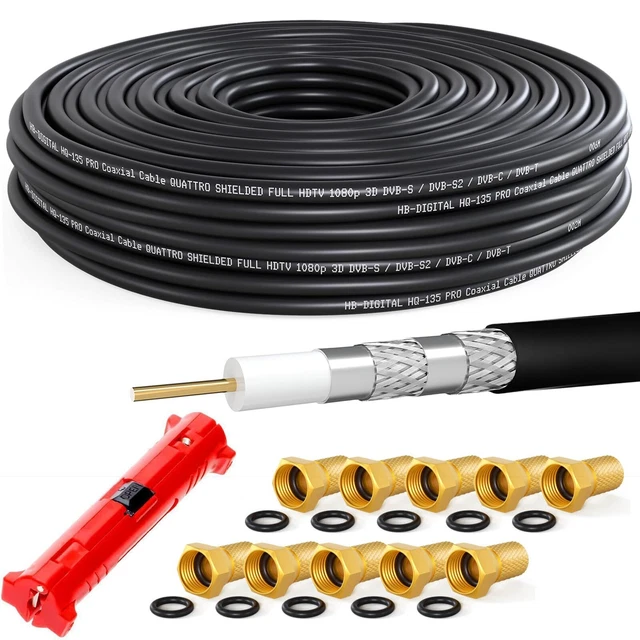 HB-DIGITAL 10m HQ-135 Pro 135dB Câble Sat coaxial 4 Fois blindé avec