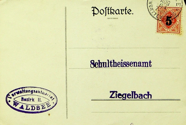Sephil Deutschland 1924 5pf Ovpt Auf Postkarte Von Waldsee Sich Ziegelbach