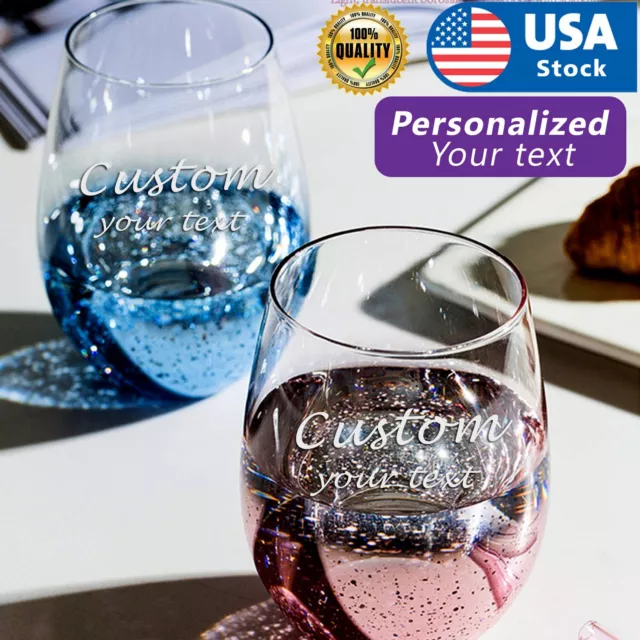 US 12oz starry sky Custom Engraved Stemless Wine Glass with your Customized Text