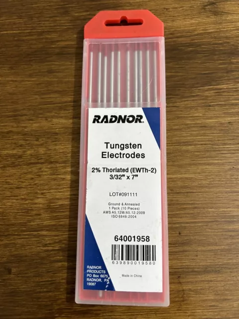 Radnor 64001958 TIG Tungsten Electrode 3/32" x 7" 2% Thorlated (EWTh-2) New