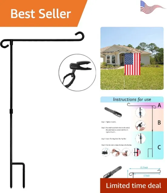 Sturdy Garden Flag Stand - Wrought Iron - Fits 12.5" x 18" Mini Flag - Clip
