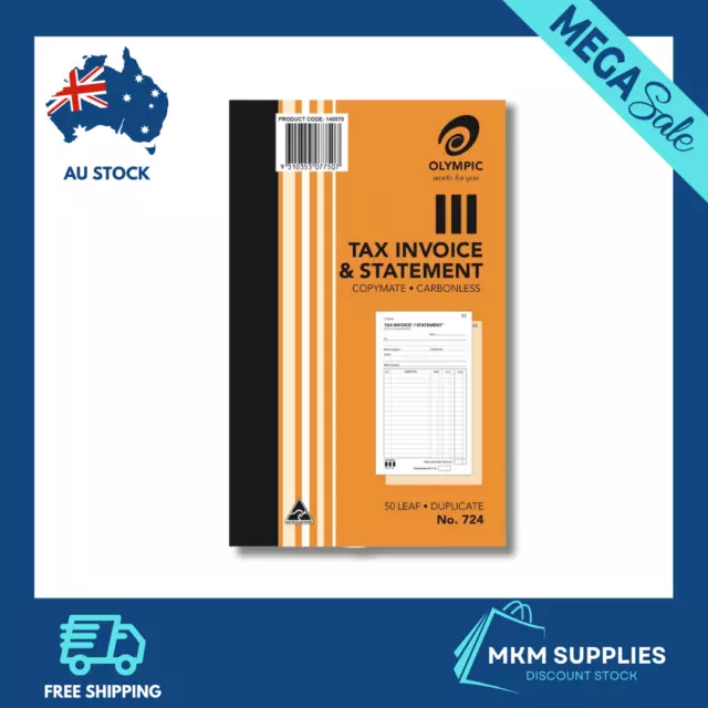 Olympic 724 Tax Invoice & Statement Book 200x125mm Duplicate 50 Leaf Carbonless