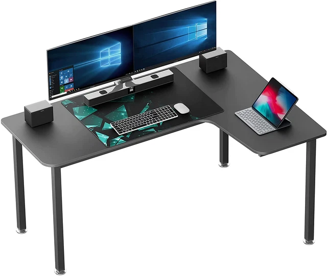 60 Inch L Shaped Gaming Desk, Corner Computer Desk, Home Office Study Writing De