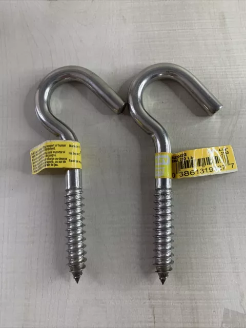 Lot Of 2 National Hardware, Stanley Screw Hook Stainless Steel 3/8" x 4-7/8" NEW