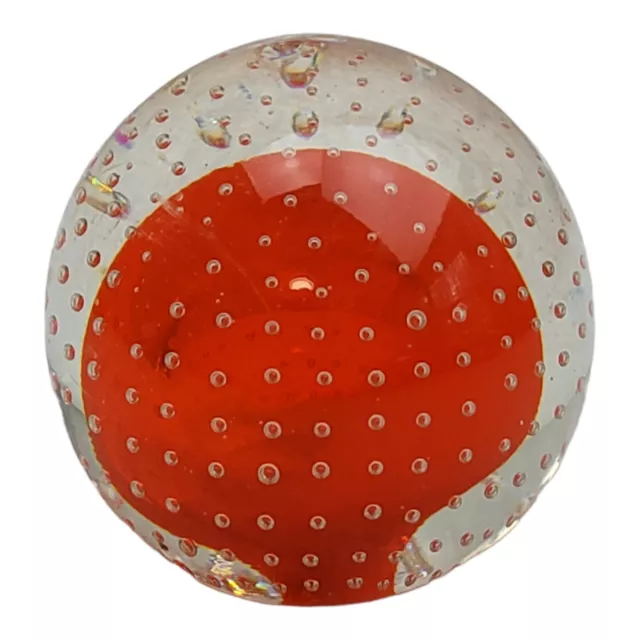 Vintage Murano Red Bullicante Glass Paperweight Controlled Bubble