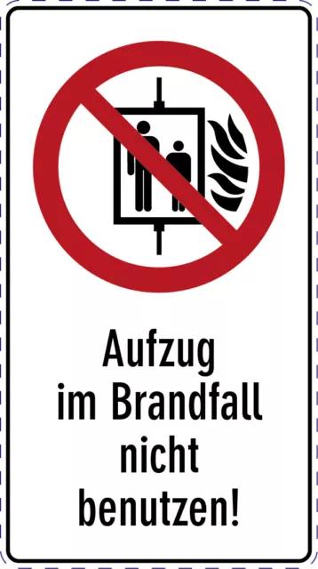 Aufkleber Aufzug im Brandfall nicht benutzen! Verbotszeichen 10x18 cm