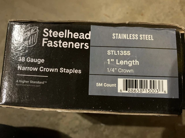 Steelhead STL13SS 1/4" x 1" 18ga narrow crown staples, 5m box.