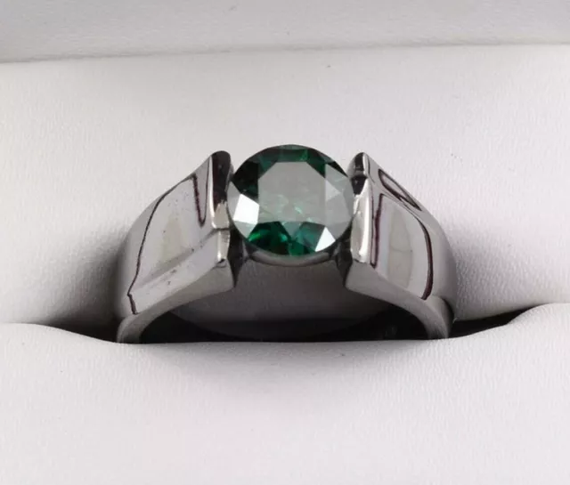 2.5 Ct  Greenish Blue Diamond Ring in Sterling Silver With Black Rhodium Finish