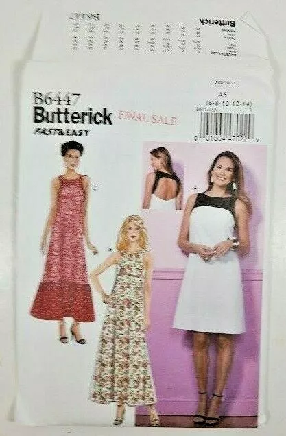 Butterick 6447 Misses Dress Sewing Pattern Size 6-14 UNCUT Back-Cutout Fast Easy