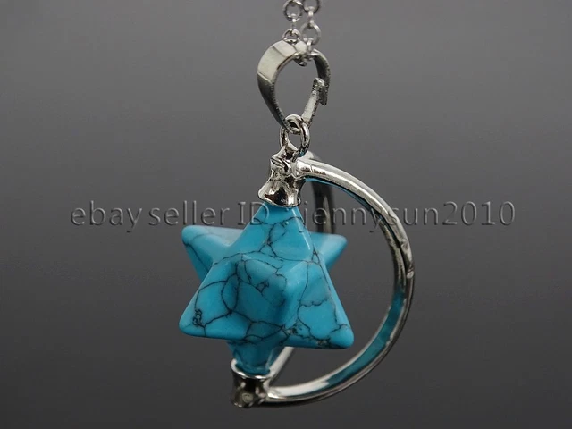 Natural Gemstone Reiki Chakra Merkaba Swing Pendant Charms Silver Plated Lucky