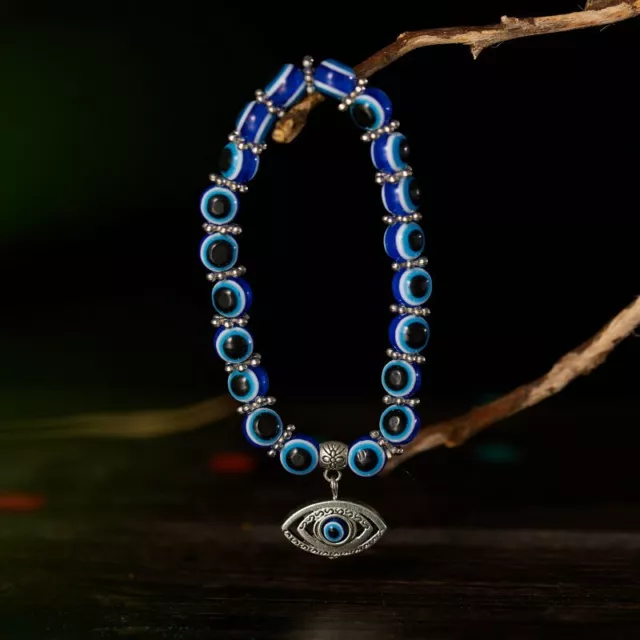 8mm Lucky Turkish Blue Beads Evil Eye Bracelet Elastic Women Men Jewelry Gifts